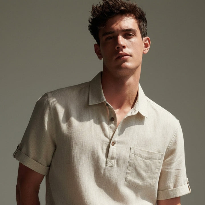 Oslo | Casual Linen Henley Shirt Men - Short Sleeve