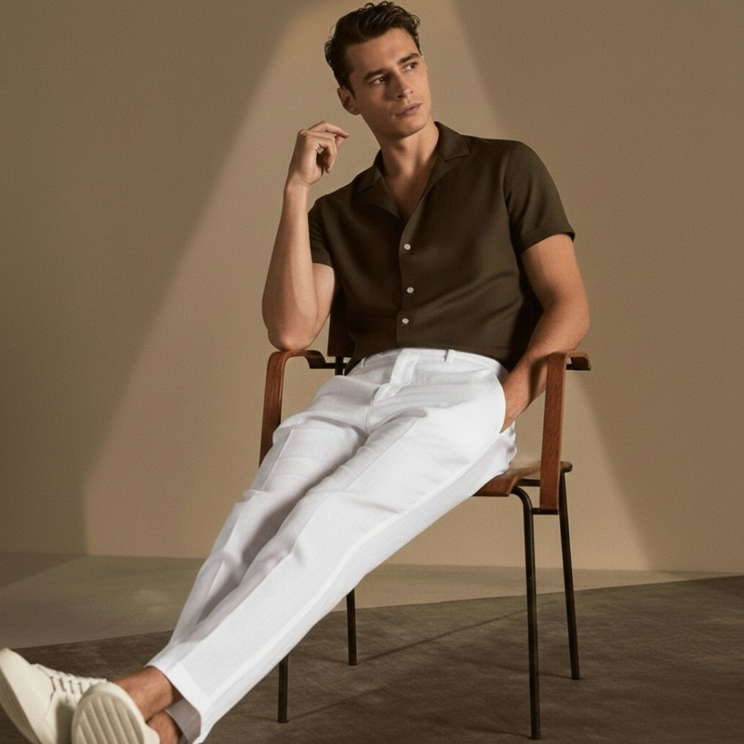 Evander | Premium White Linen Straight Leg Casual Pants Men