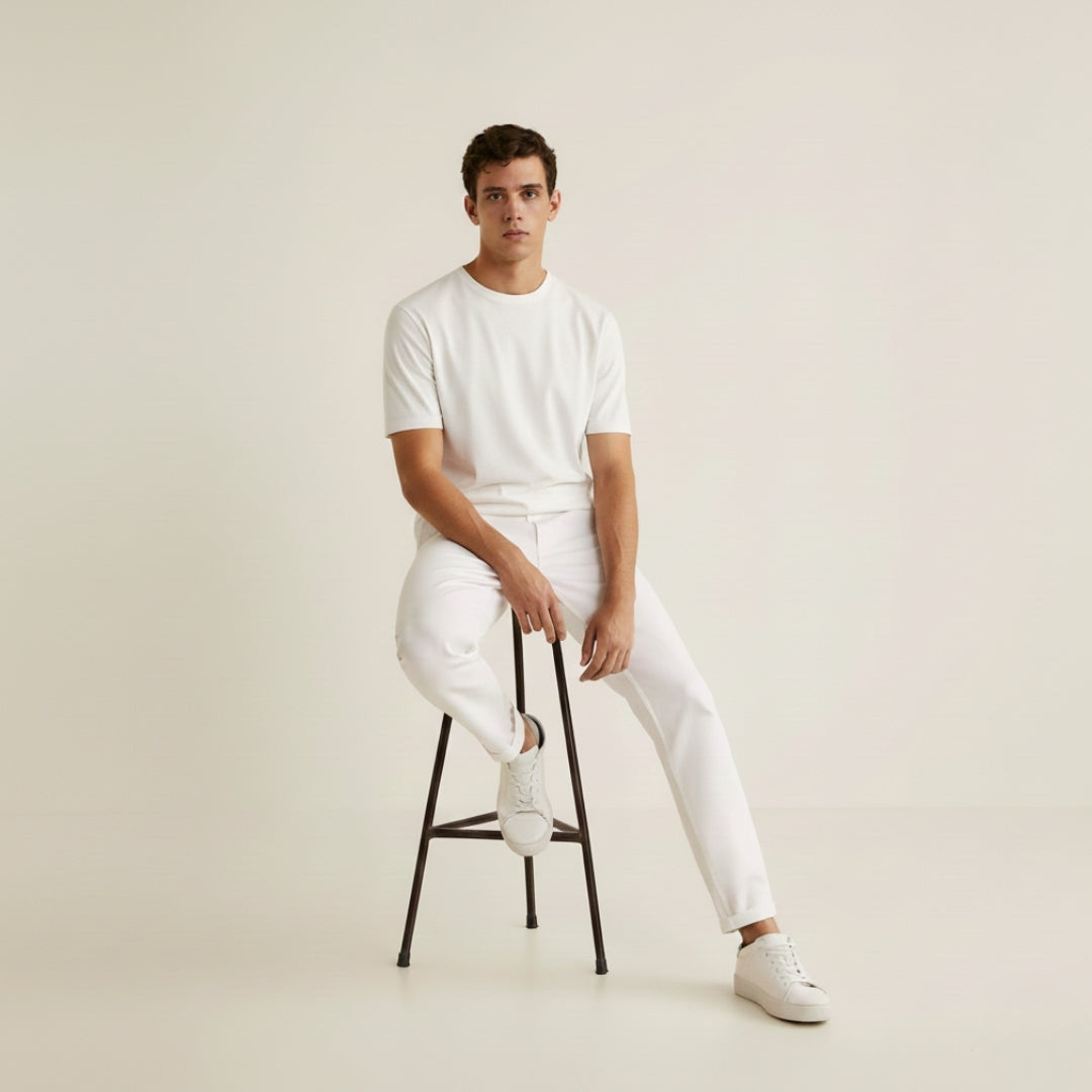 Evander | Premium White Linen Straight Leg Casual Pants Men