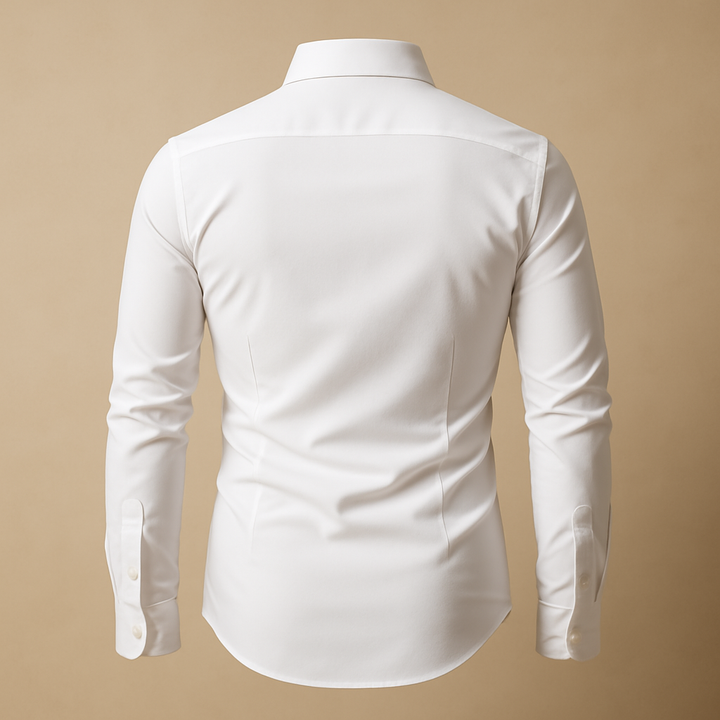 Bram | Elegant Paisley Trim Button Up Shirt Men - White