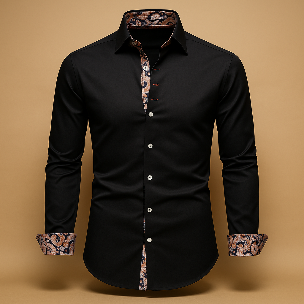 Victoria | Elegant Men's White Button Down Shirt With Paisley Trim