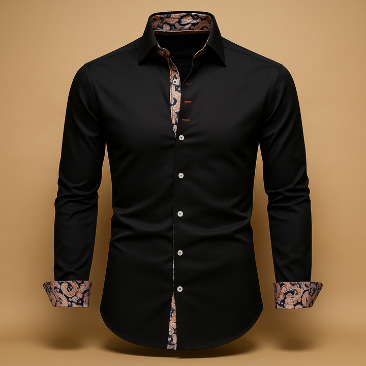 Victoria | Elegant Men's White Button Down Shirt With Paisley Trim