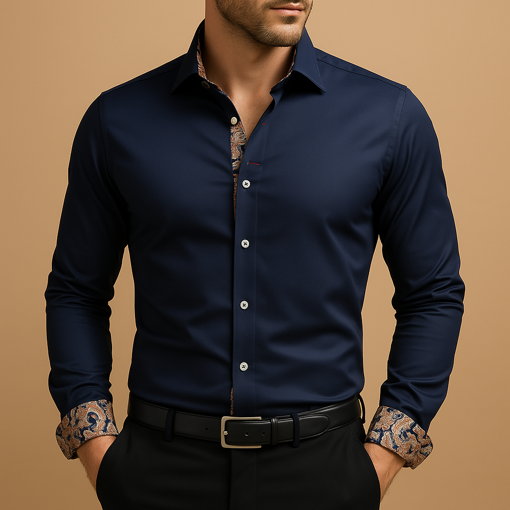 Victoria | Elegant Men's White Button Down Shirt With Paisley Trim