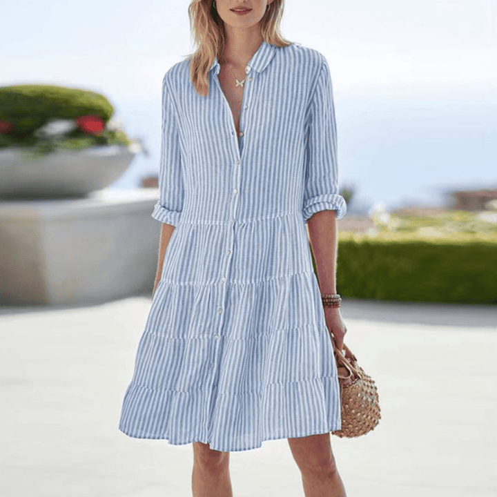 Evy | Chic Striped Tiered Button-Down Shirt Dress