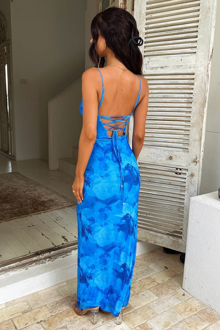 Celeste | Elegant Floral Print Backless Maxi Dress