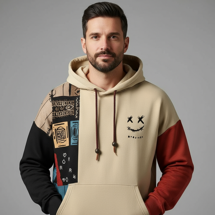 Ryder | Stylish Patchwork Contrast Hoodie With Kangaroo Pocket