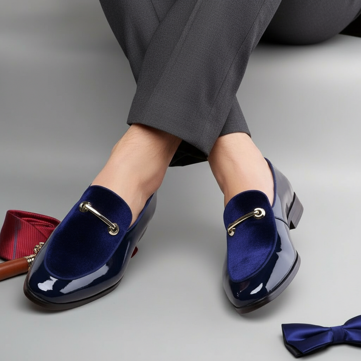 Vincenzo | Elegant Navy Blue Patent Leather Loafers