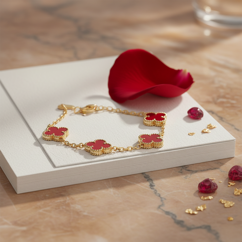 Abby | Elegant Red Clover Charm Bracelet - Gold Plated Sterling Silver