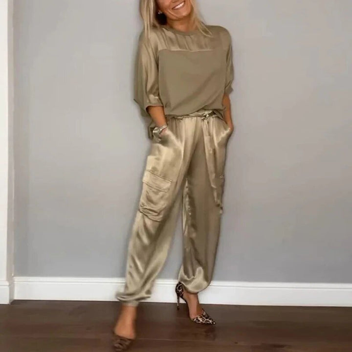 Sophia | Elegant Satin Two Piece Cargo Set With Drawstring