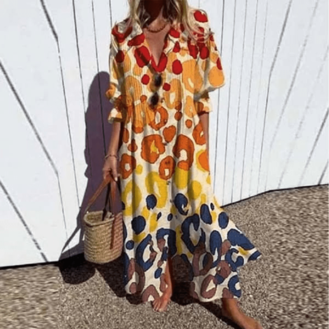 Vivienne | Elegant V-Neck Floral Maxi Dress With Long Sleeves