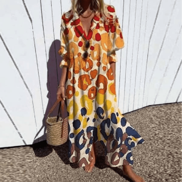 Vivienne | Elegant V-Neck Floral Maxi Dress With Long Sleeves
