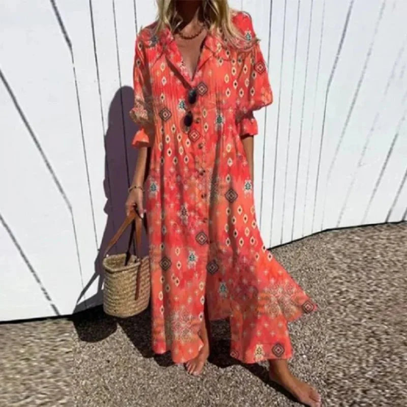 Vivienne | Elegant V-Neck Floral Maxi Dress With Long Sleeves