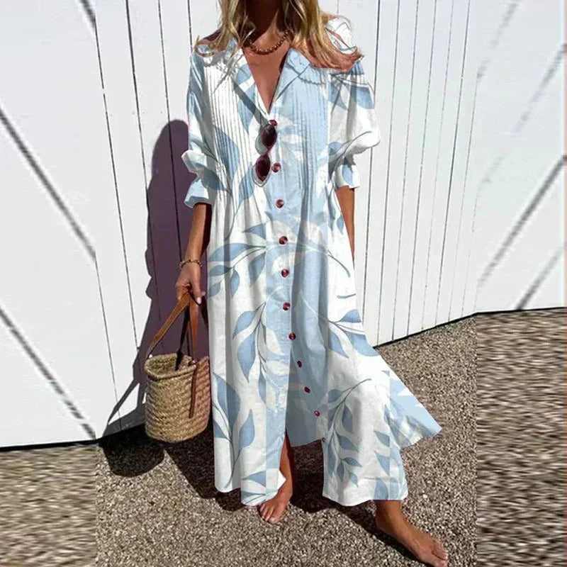 Vivienne | Elegant V-Neck Floral Maxi Dress With Long Sleeves