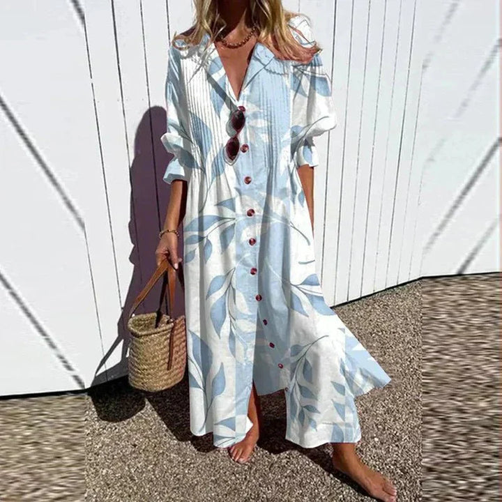 Vivienne | Elegant V-Neck Floral Maxi Dress With Long Sleeves
