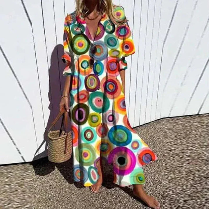 Vivienne | Elegant V-Neck Floral Maxi Dress With Long Sleeves