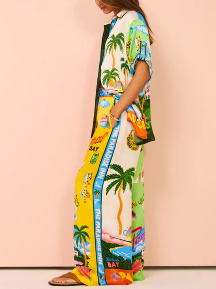Isla | Tropical Print Two Piece Set With Wide Leg Pants