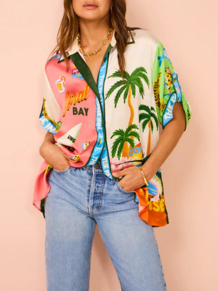 Isla | Tropical Print Two Piece Set With Wide Leg Pants