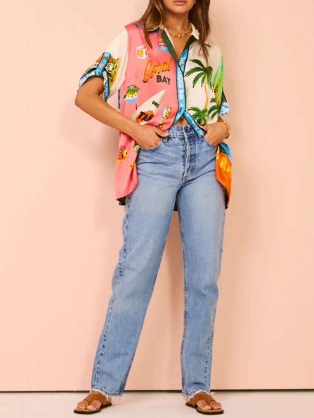 Isla | Tropical Print Two Piece Set With Wide Leg Pants