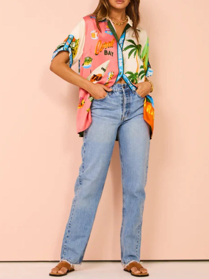 Isla | Tropical Print Two Piece Set With Wide Leg Pants