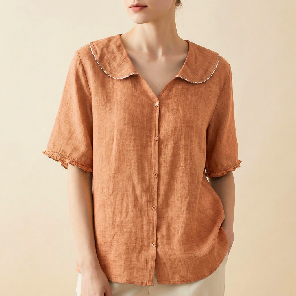 Lila | Elegant Cotton-Linen Blouse With Scalloped Collar