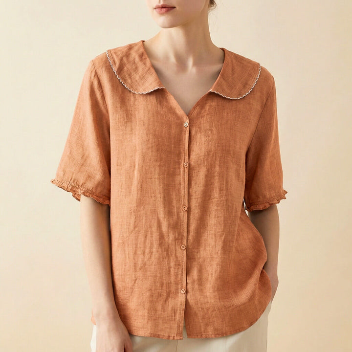 Lila | Elegant Cotton-Linen Blouse With Scalloped Collar