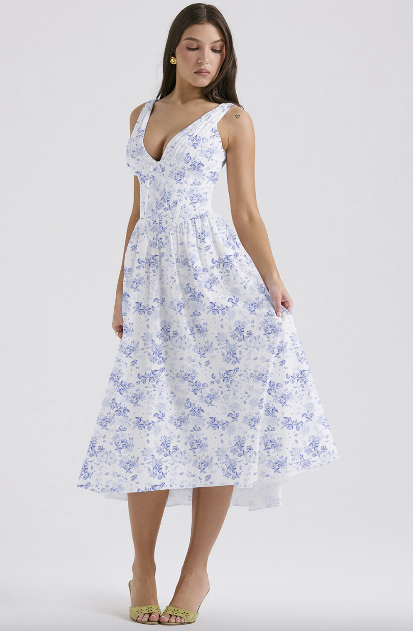 Rosie | Elegant V-Neck Floral Midi Dress