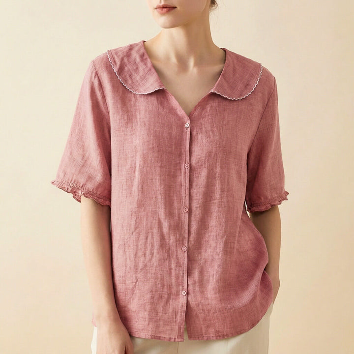 Kaia | Elegant Cotton-Linen Blouse With Scalloped Collar