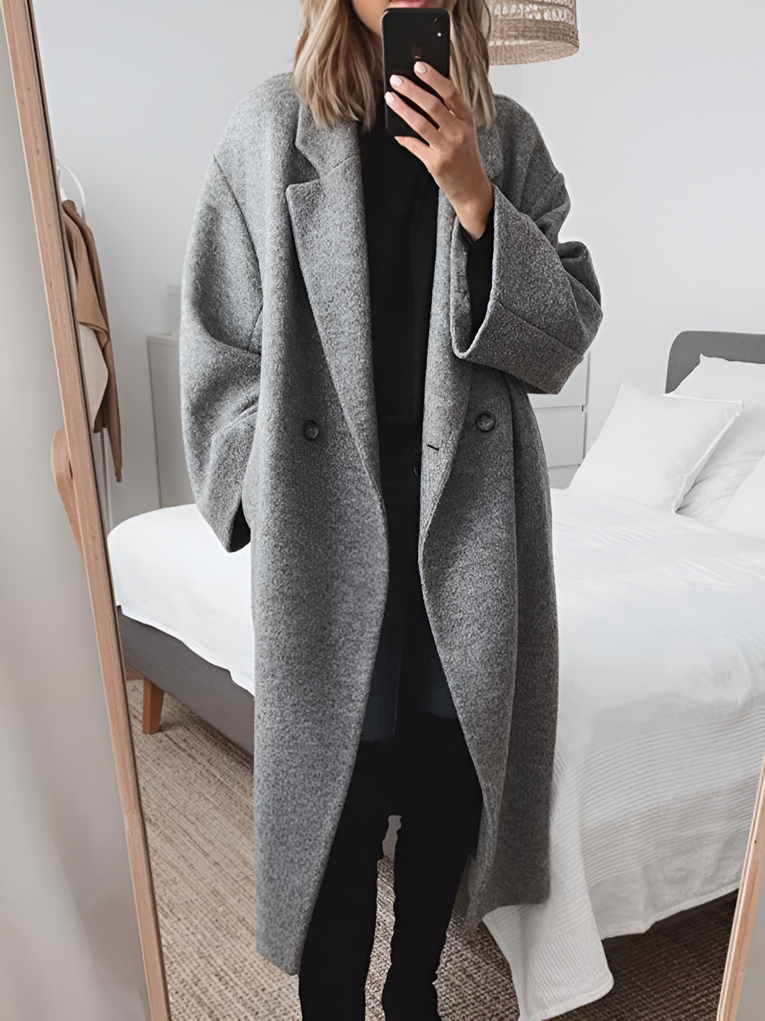Florence | Elegant Double Breasted Maxi Length Wool Lapel Coat