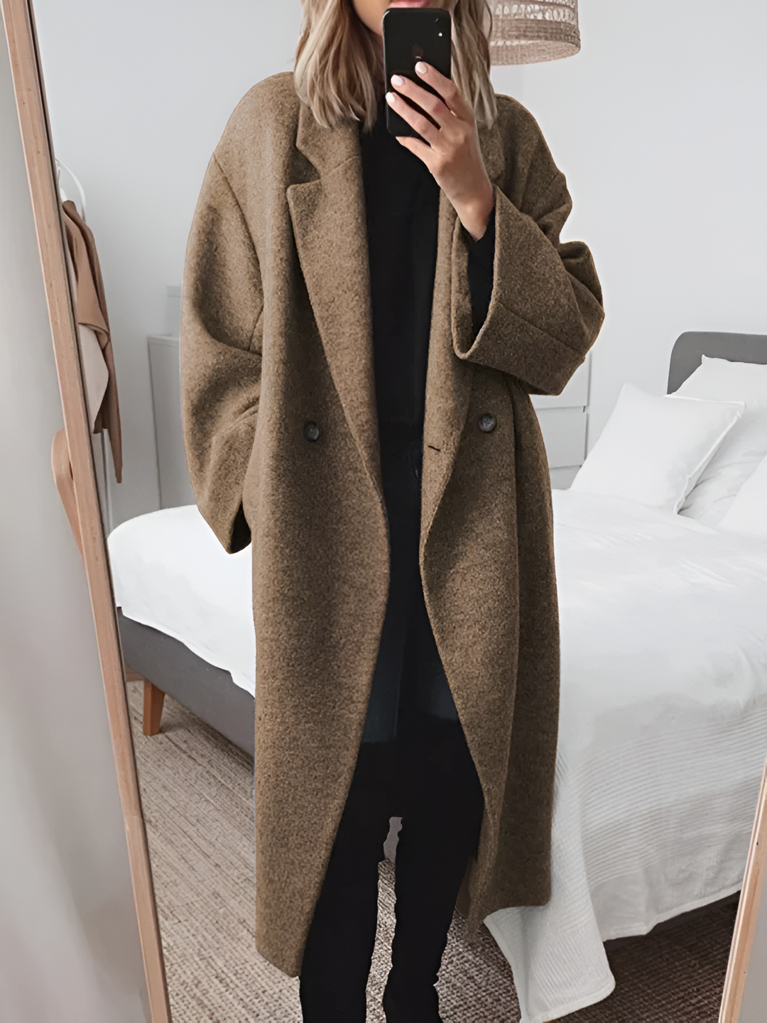 Florence | Elegant Double Breasted Maxi Length Wool Lapel Coat