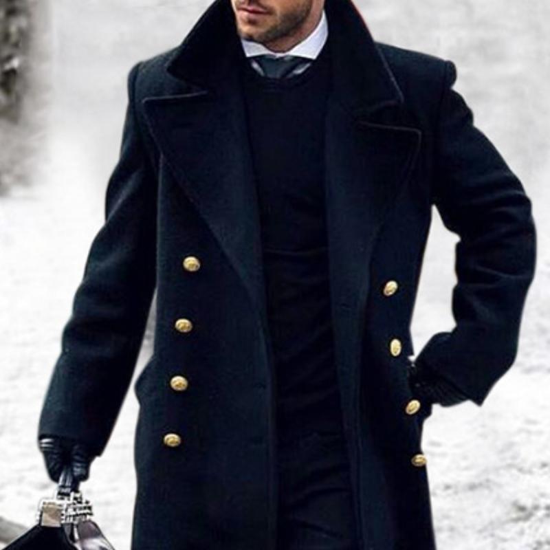 Penelope | Elegant Men's Double Breasted Long Coat With Gold Buttons