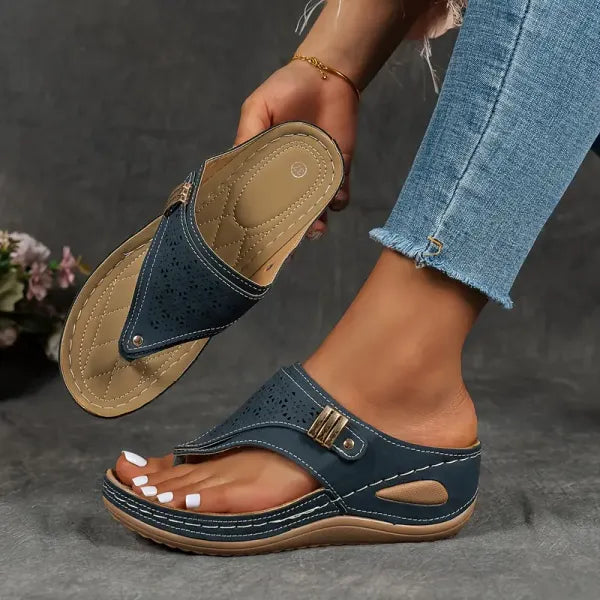 Elyse | Chic Black Wedge Sandals With Arch Support For Women