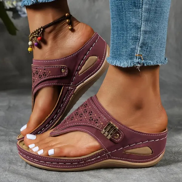 Elyse | Chic Black Wedge Sandals With Arch Support For Women