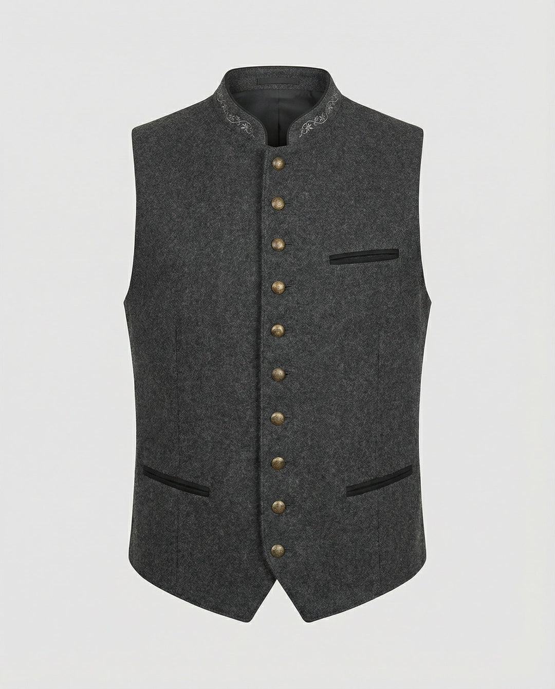 Joaquin | Traditional Gray Stand Collar Button-Up Vest