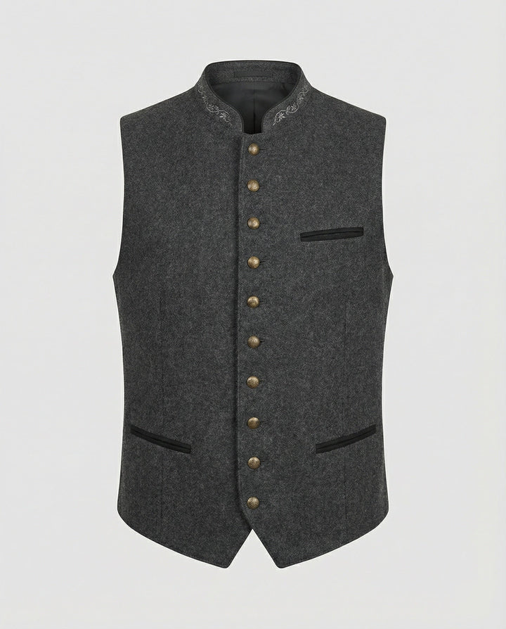 Joaquin | Traditional Gray Stand Collar Button-Up Vest