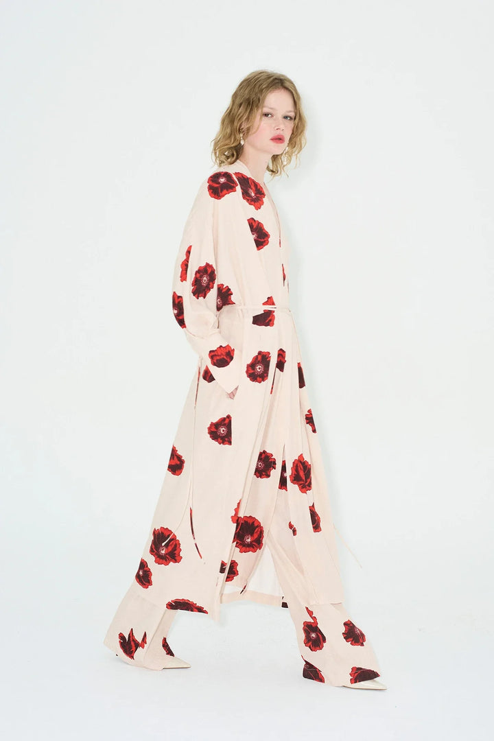 Dahlia | Elegant Floral Print Wrap Maxi Kimono Dress