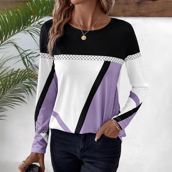Wren | Stylish Color Block Long Sleeve Top With Geometric Pattern