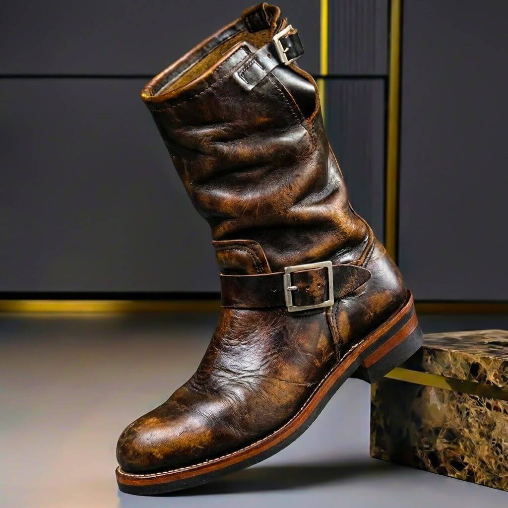 Evelyn | Stylish Men's Vintage Leather Boots With Buckle Details