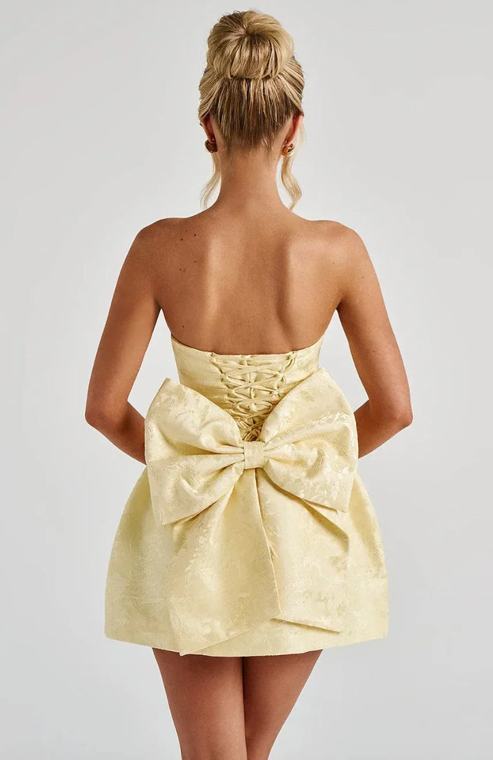 Robe courte femme jacquard sans bretelles avec dos nu