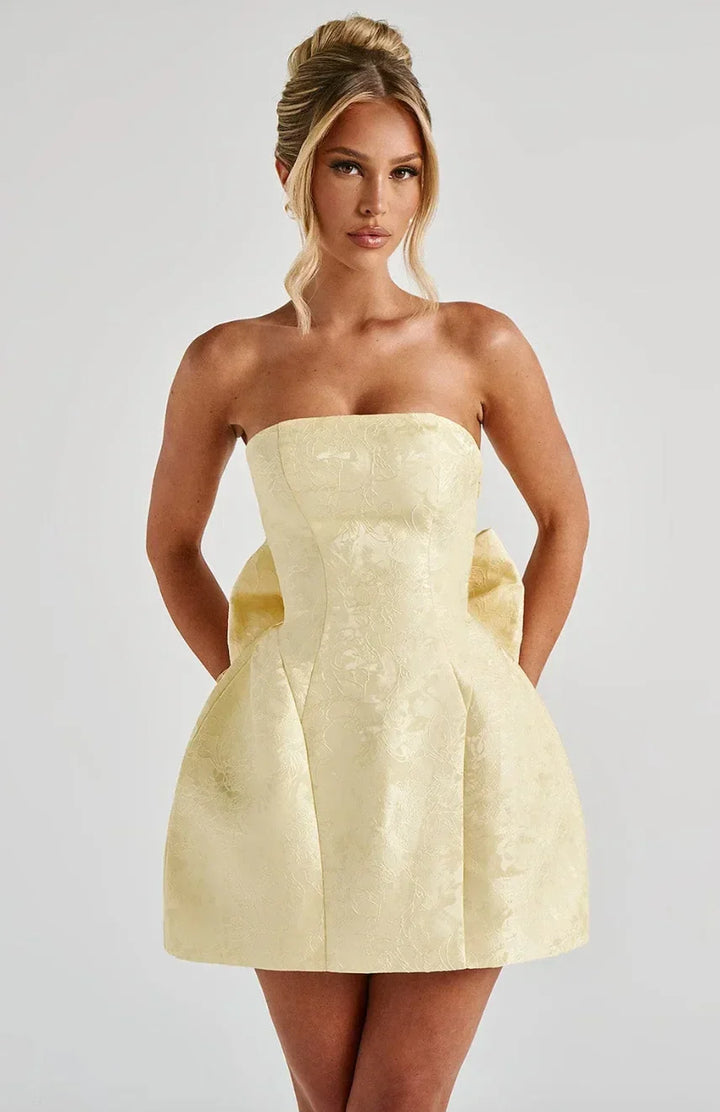 Robe courte femme jacquard sans bretelles avec dos nu