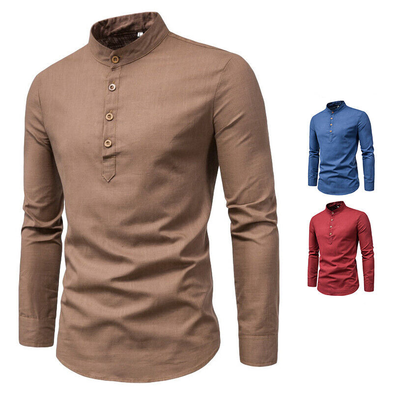 Evy | Elegant Men's White Linen Shirt With Mandarin Collar