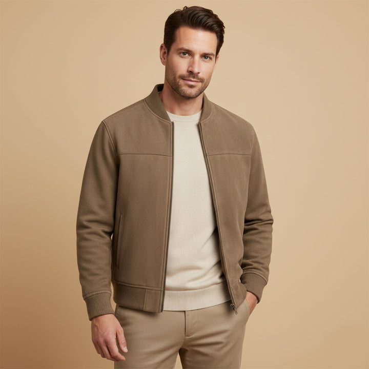 Phoebe | Elegant Suede Bomber Jacket With Ribbed Collar