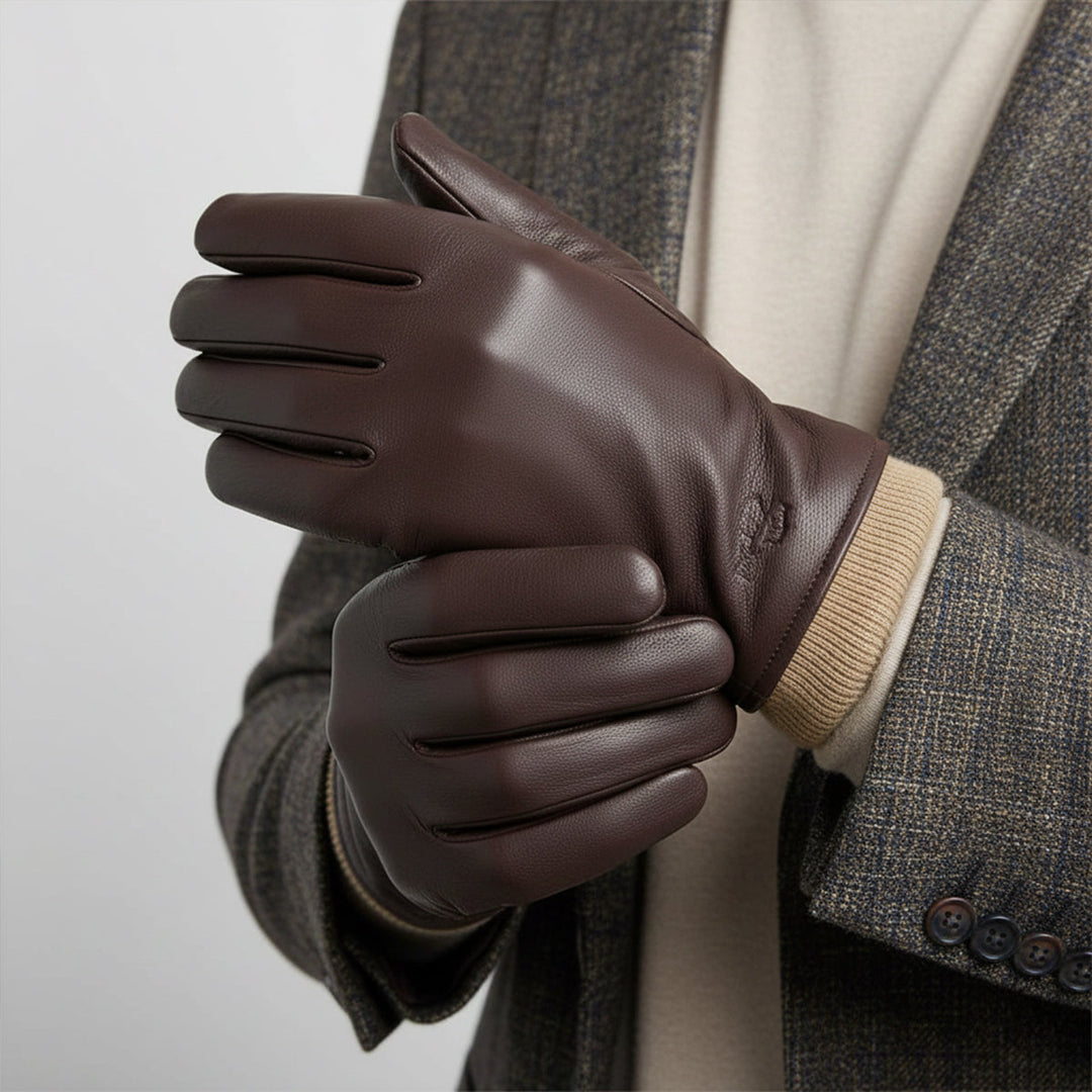 Margot | Elegant Black Leather Wool-Lined Winter Driving Gloves