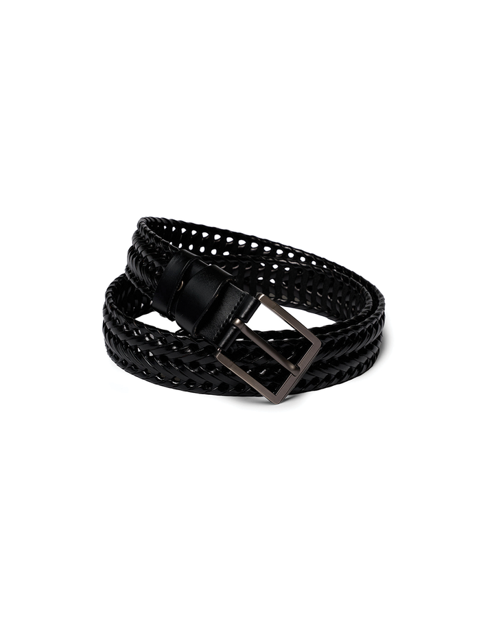 Kai | Sleek Black Braided Cowhide Belt With Polished Buckle