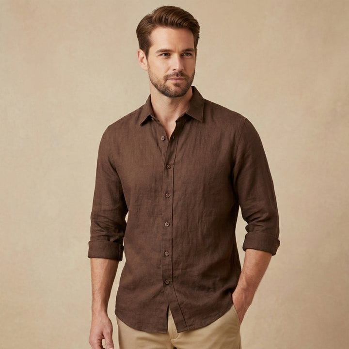 Phoebe | Elegant Long Sleeve Linen Button-Up Shirt For Men