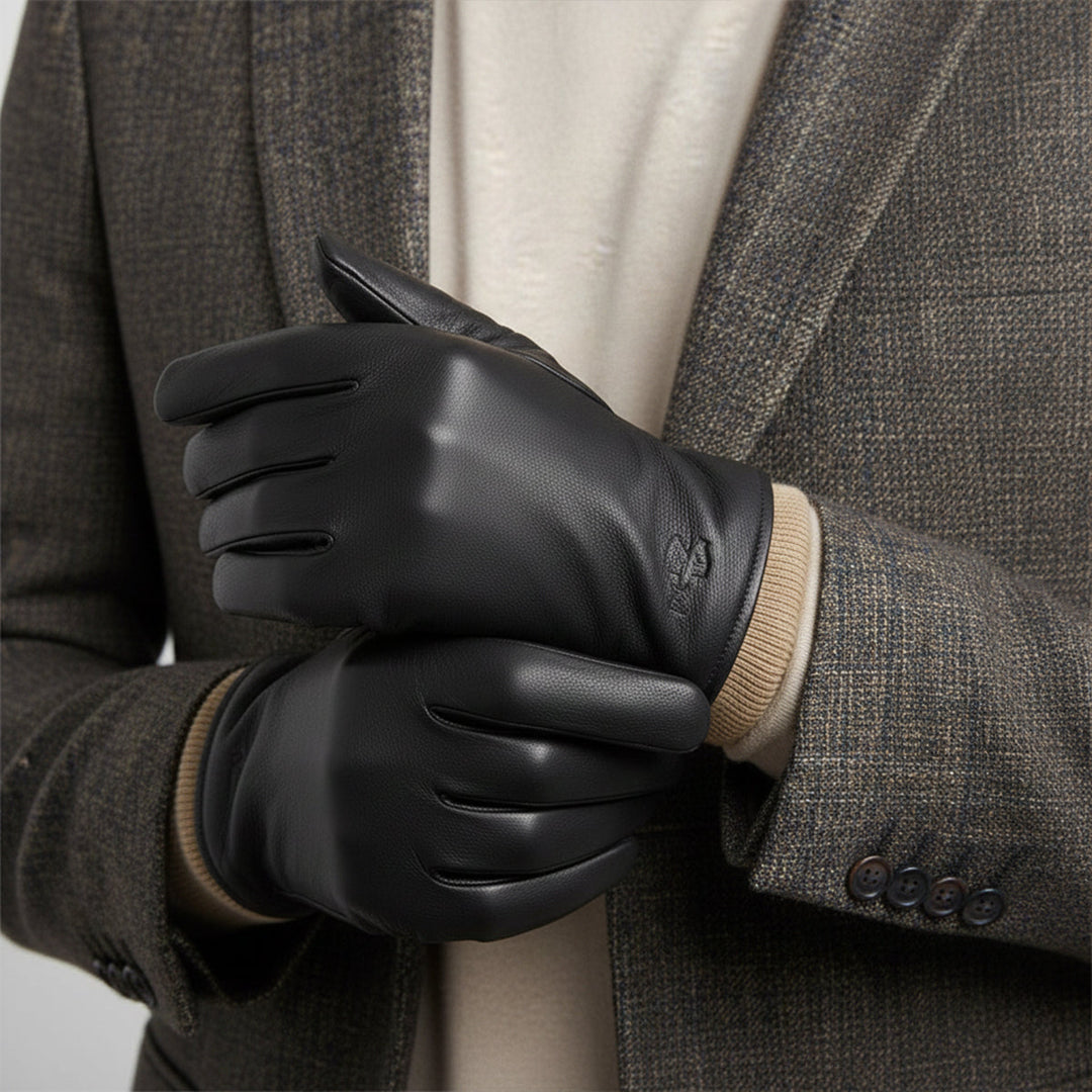 Margot | Elegant Black Leather Wool-Lined Winter Driving Gloves