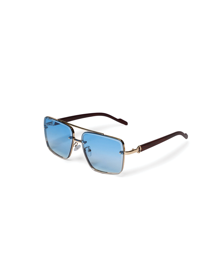 Dalston | Stylish Square Frame Blue Lens Sunglasses With Gold Accents