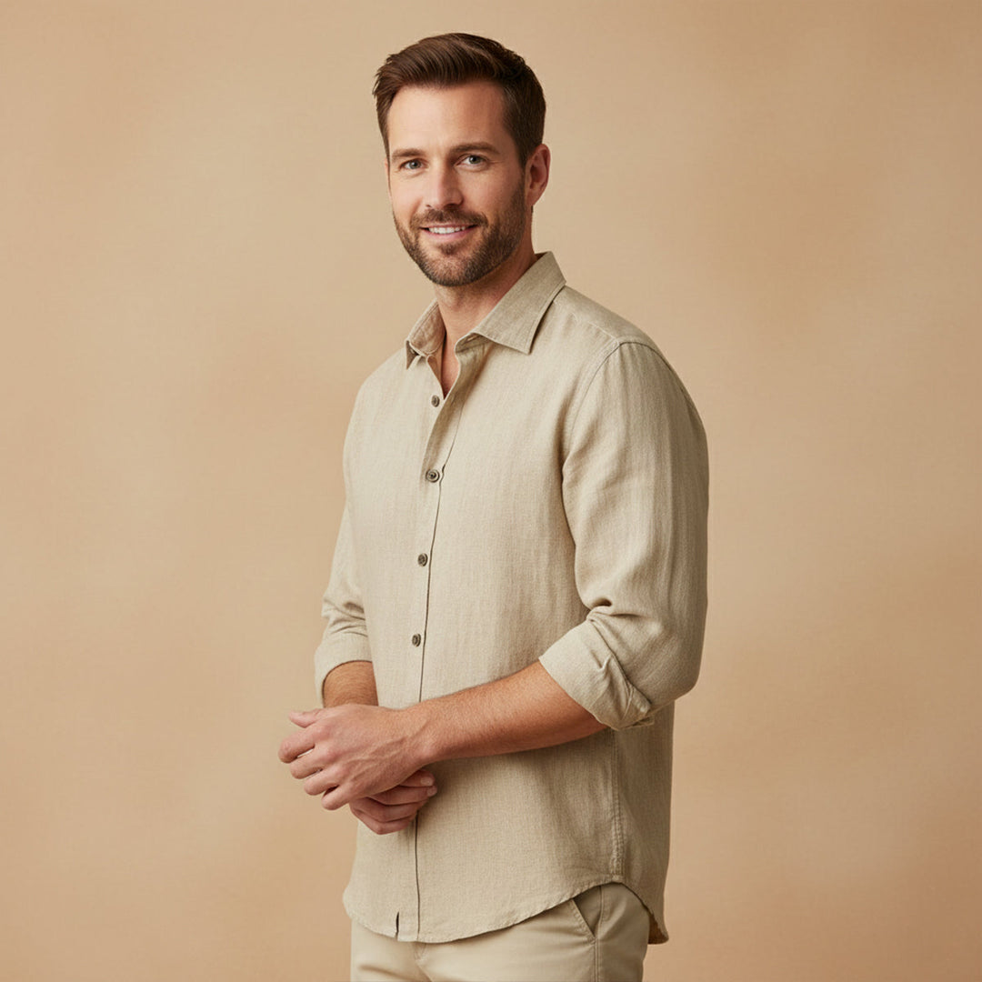 Phoebe | Elegant Long Sleeve Linen Button-Up Shirt For Men
