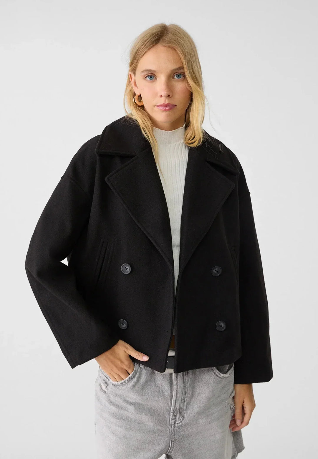 Raven | Chic Double Breasted Cropped Jacket With Lapels