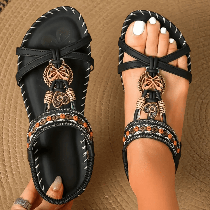 Rosie | Elegant Bohemian Orthopedic Sandals With Decorative Charm