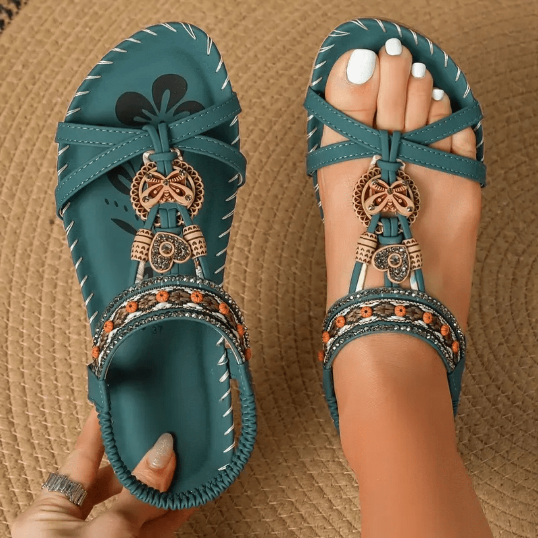 Rosie | Elegant Bohemian Orthopedic Sandals With Decorative Charm